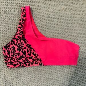 Hot Pink Leopard One Sleeve Bikini Top